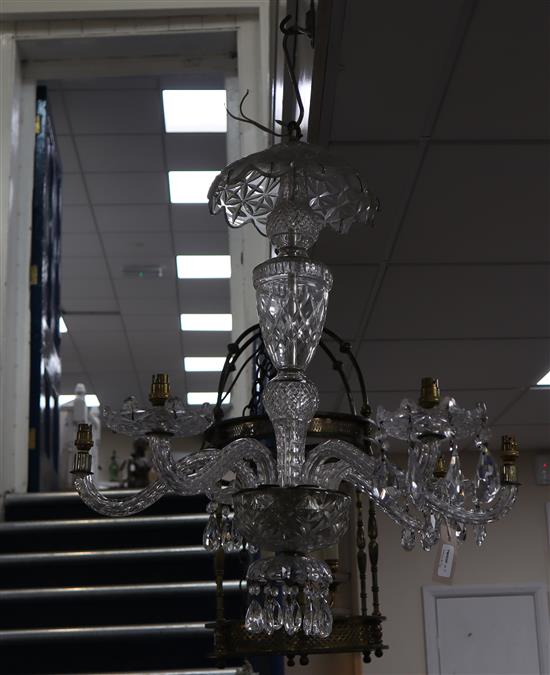 A cut glass six-branch chandelier with domed canopy, H approx 76cm Dia approx 67cm